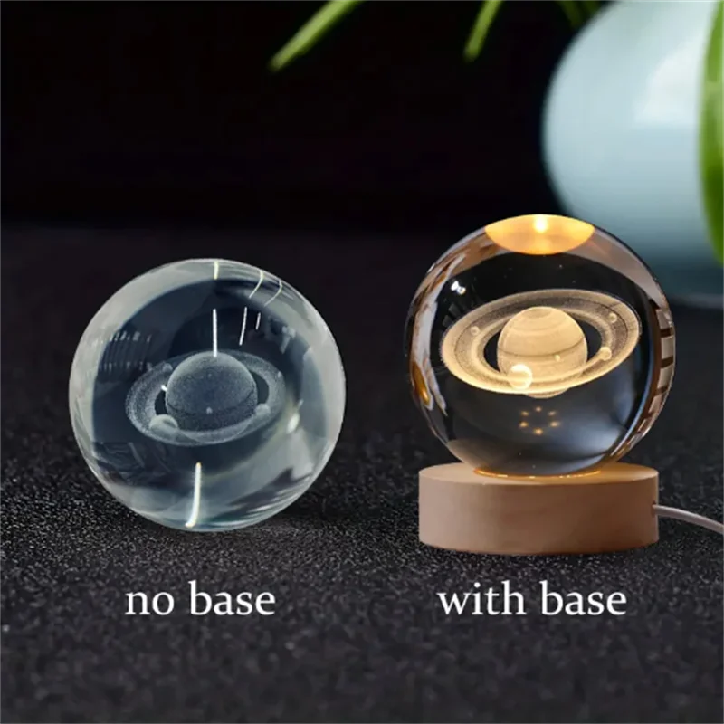 3D Crystal Ball Solar System LED Night Light – Laser Engraved Universe Globe with Wooden Base