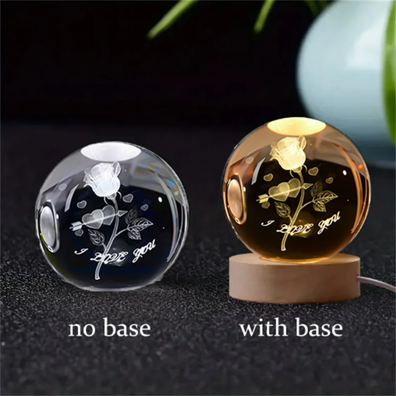 3D Crystal Ball Solar System LED Night Light – Laser Engraved Universe Globe with Wooden Base