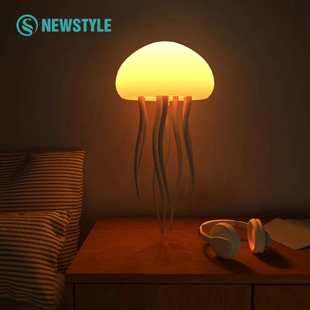 Jellyfish Cartoon Night Light RGB Voice-Controlled Jellyfish Lamp Type-C LED Night Lamp with Bluetooth Humidifier