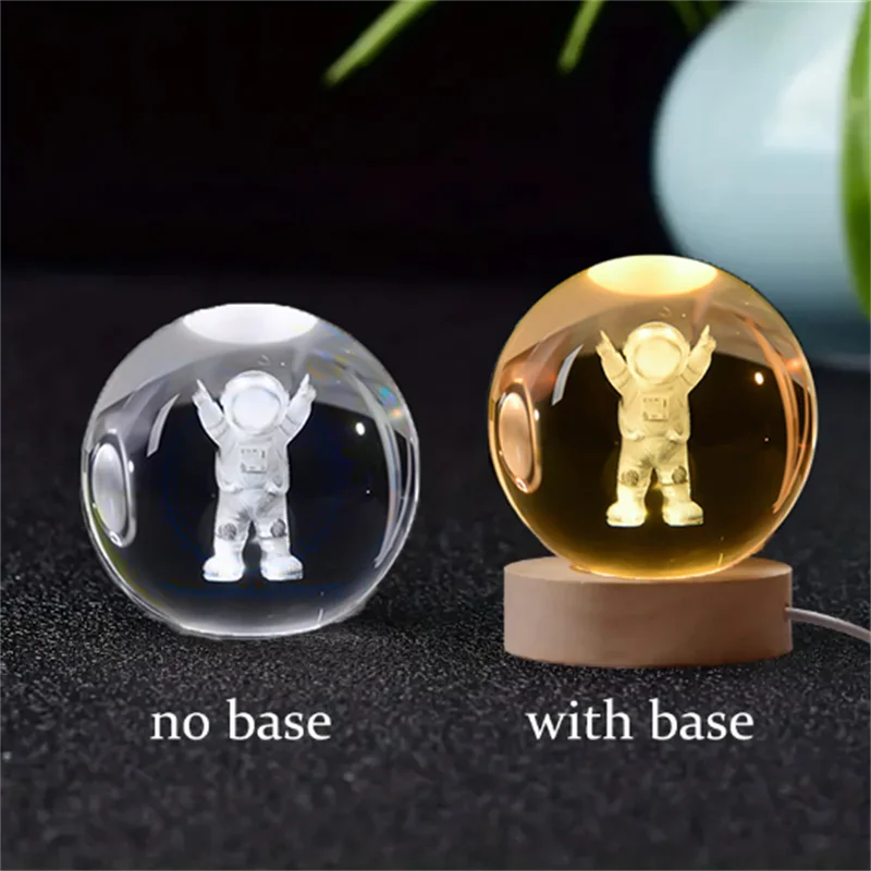 3D Crystal Ball Solar System LED Night Light – Laser Engraved Universe Globe with Wooden Base