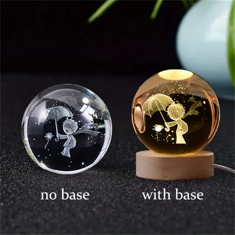 3D Crystal Ball Solar System LED Night Light – Laser Engraved Universe Globe with Wooden Base