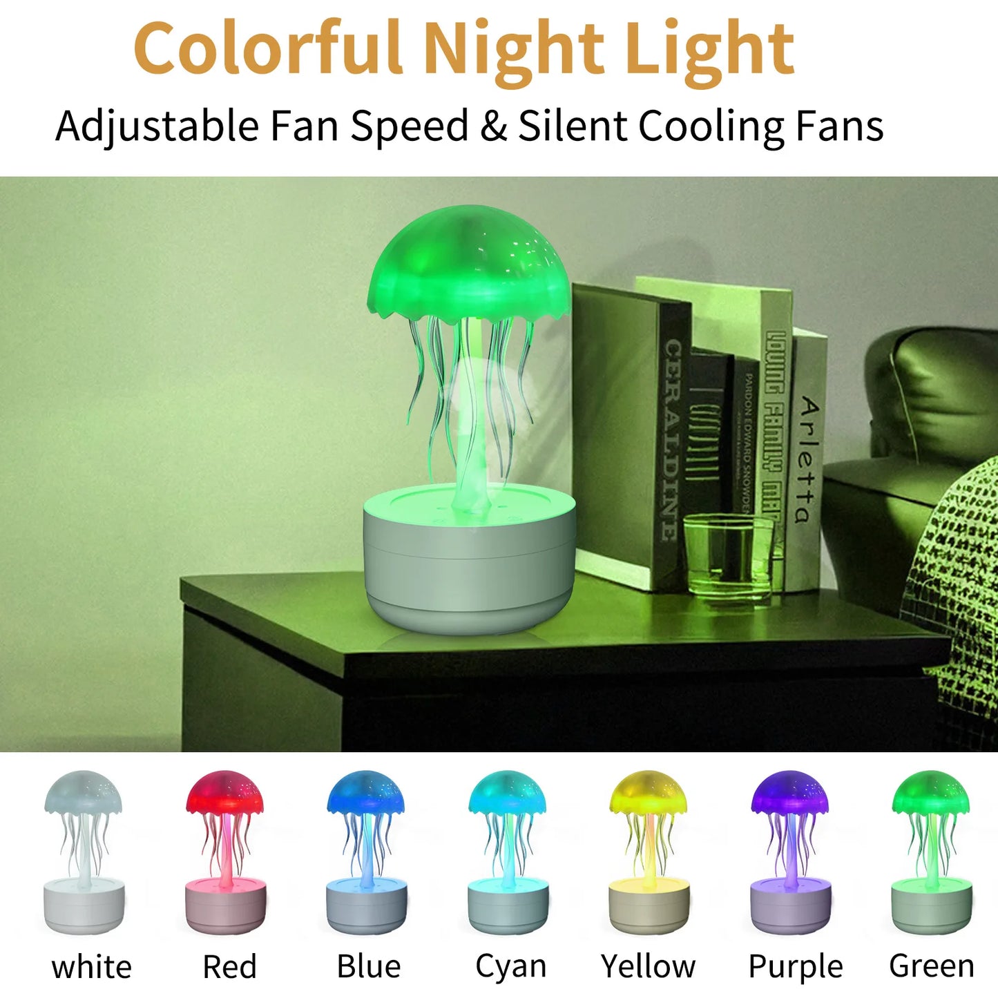 Jellyfish Cartoon Night Light RGB Voice-Controlled Jellyfish Lamp Type-C LED Night Lamp with Bluetooth Humidifier