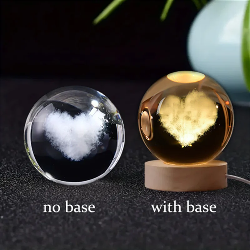 3D Crystal Ball Solar System LED Night Light – Laser Engraved Universe Globe with Wooden Base