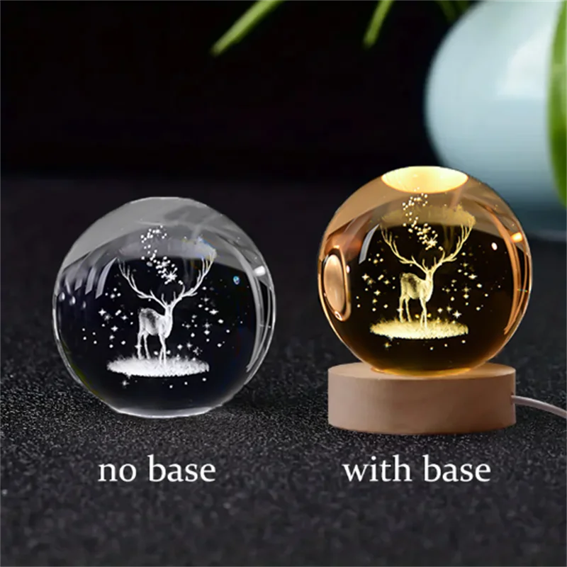 3D Crystal Ball Solar System LED Night Light – Laser Engraved Universe Globe with Wooden Base