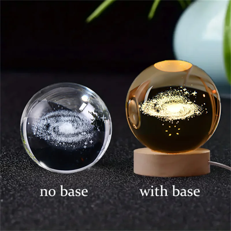 3D Crystal Ball Solar System LED Night Light – Laser Engraved Universe Globe with Wooden Base