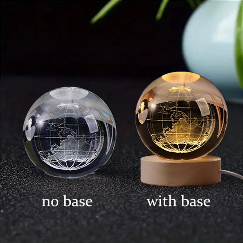 3D Crystal Ball Solar System LED Night Light – Laser Engraved Universe Globe with Wooden Base