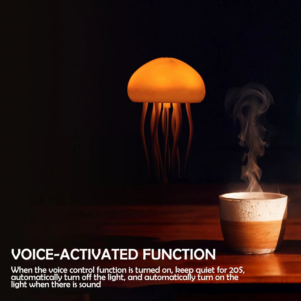 Jellyfish Cartoon Night Light RGB Voice-Controlled Jellyfish Lamp Type-C LED Night Lamp with Bluetooth Humidifier