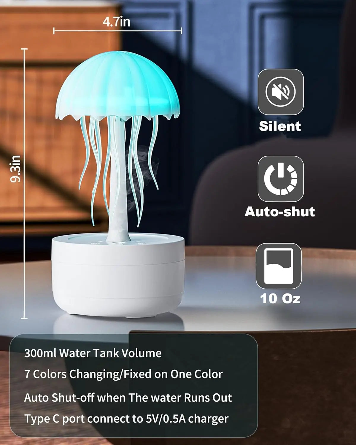 Jellyfish Cartoon Night Light RGB Voice-Controlled Jellyfish Lamp Type-C LED Night Lamp with Bluetooth Humidifier