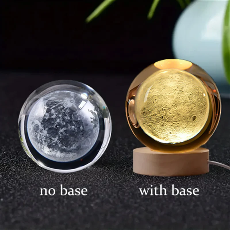 3D Crystal Ball Solar System LED Night Light – Laser Engraved Universe Globe with Wooden Base