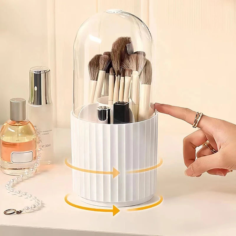 Compact 360° rotating makeup storage holder with a transparent lid