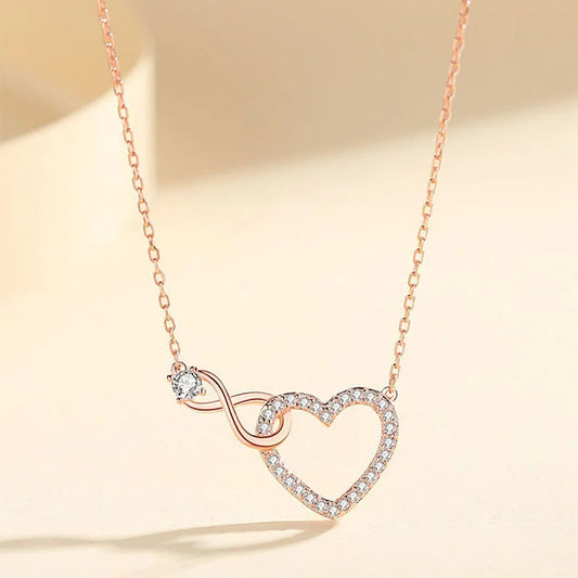 925 sterling rose gold heart-shaped crystal necklace, perfect romantic gift for women.